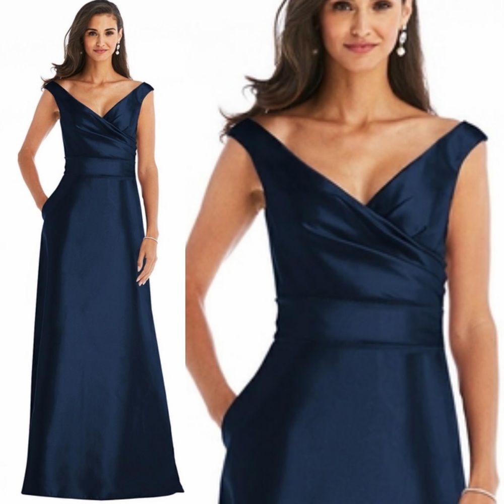 ALFRED SUNG Gown Dress D811 sateen Twill Midnight blue Size 10